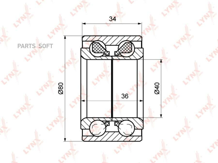 Подшипник ступицы передний (36/34x40x80) LYNXAUTO / арт. WB1100 - (1 шт)