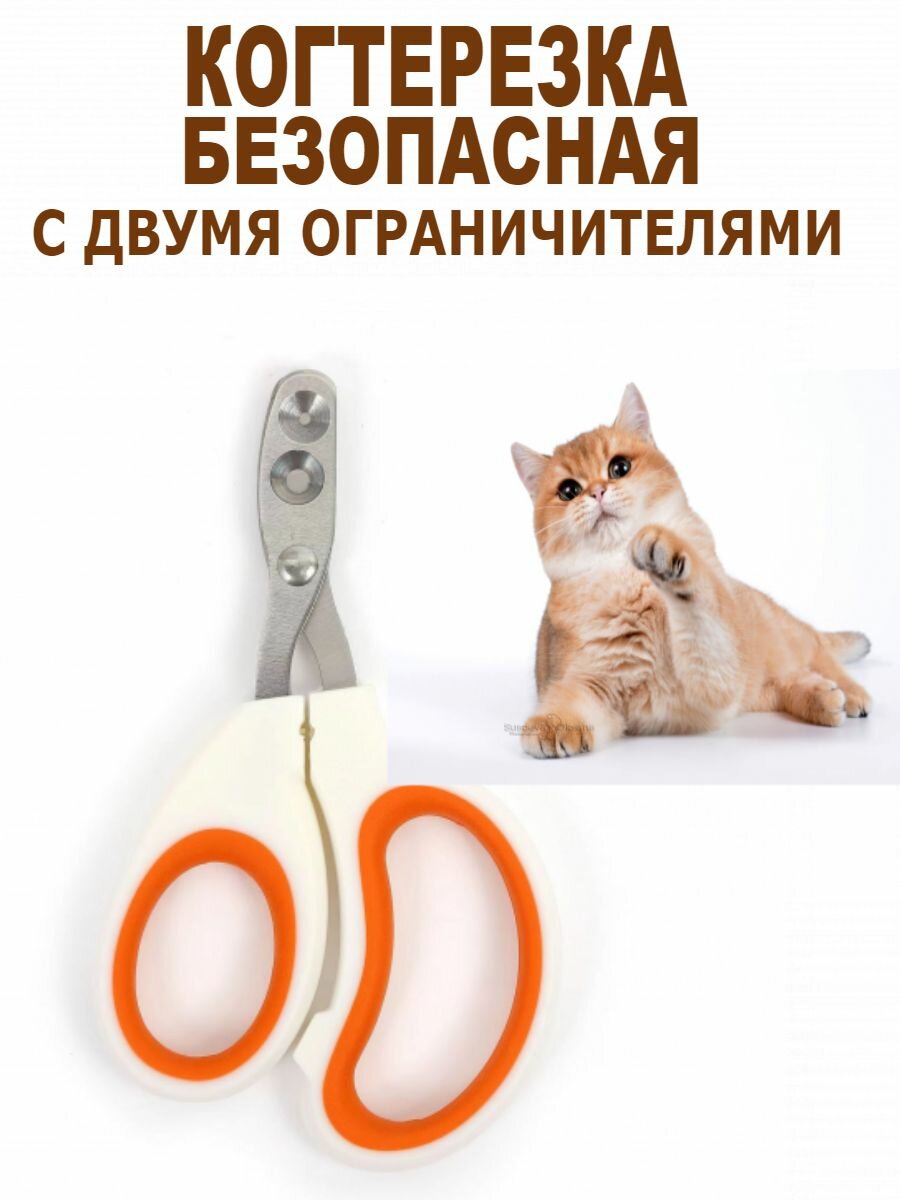Когтерезка ножницы для кошек, собак мелких пород и грызунов с ограничителем оранжевая. Груминг животных- стрижка когтей.
