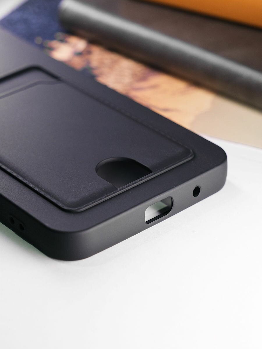 Чехол на Xiaomi Redmi 9T противоударный бампер с карманом для карт ксиоми Ксиоми Редми 9T Черный — фото 1