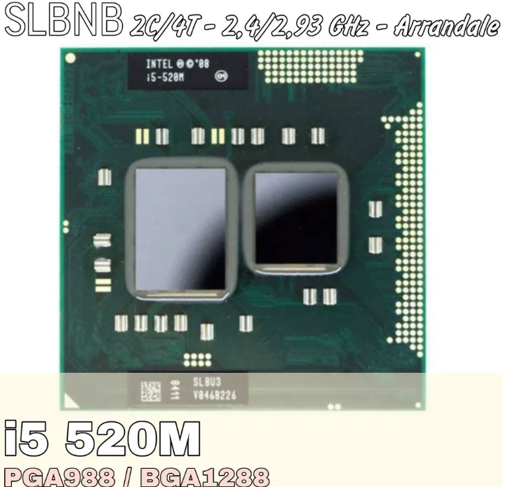 Процессор для ноутбука Intel Core i5 520M ( 2,4 ГГц, PGA 988, 3 Мб, 2 ядра )