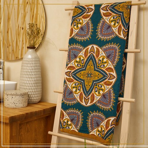 Полотенце банное муслиновое Sundelica 160 х 80см, синий цвет, восточный орнамент, хлопок 100%