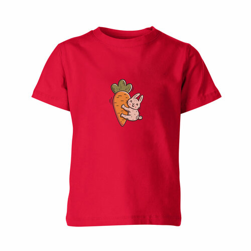 детская футболка жадный заяц обнимает морковь 104 синий Футболка Us Basic, размер 12, красный