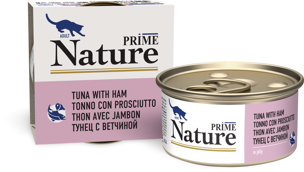 Prime (Прайм) Nature Консервы для взрослых кошек с тунцом и ветчиной в желе 85 г 5 шт