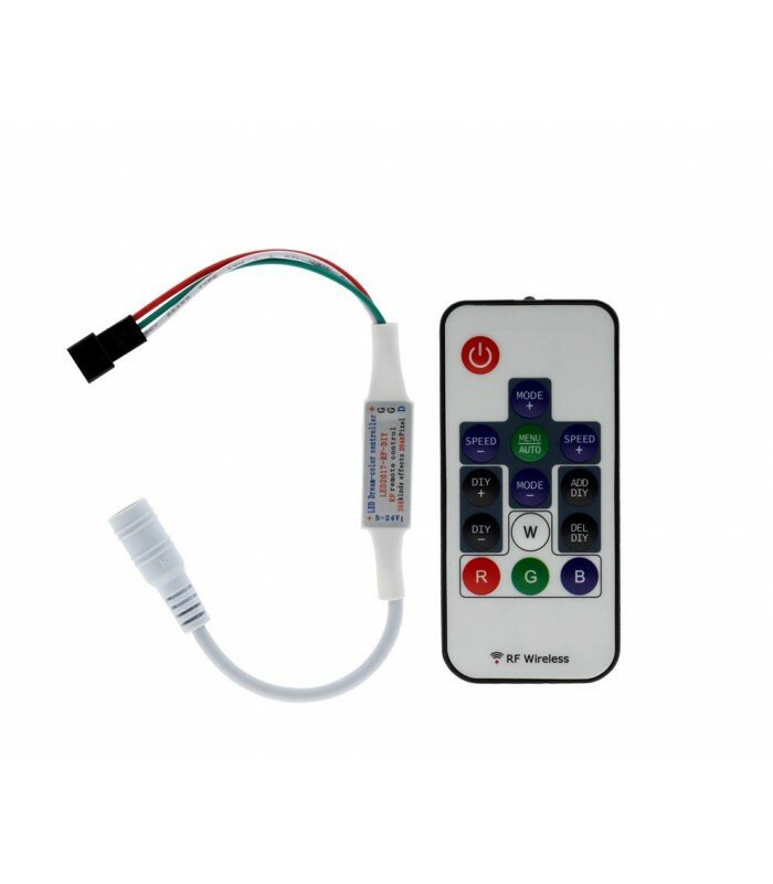 Мини Радио контроллер для SPI ленты(бегущая волна) и пикселей 5В с пультом 14 кнопок