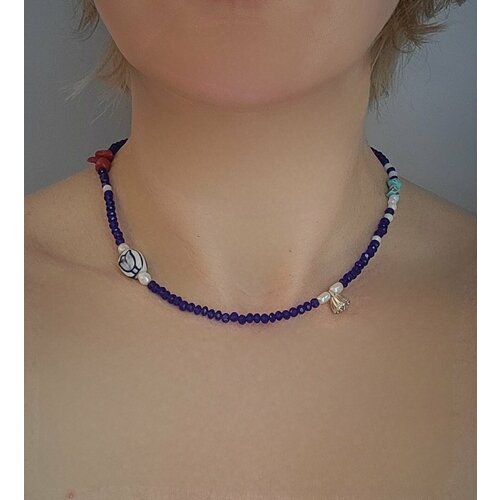 Колье ( Verba ), керамика, бирюза, жемчуг пресноводный культивированный, коралл, длина 42 см, синий в серебре