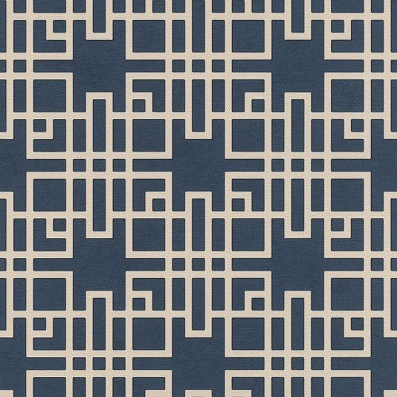 Обои 409253 Kimono Rasch - немецкие, виниловые, синего тона, с геометрией, в японском стиле, длина 10.05м, ширина 0.53м, рекомендуем в коридор.