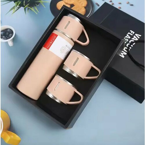 Набор KiXi термос и чашки (3 чашки + термос) (розовый)