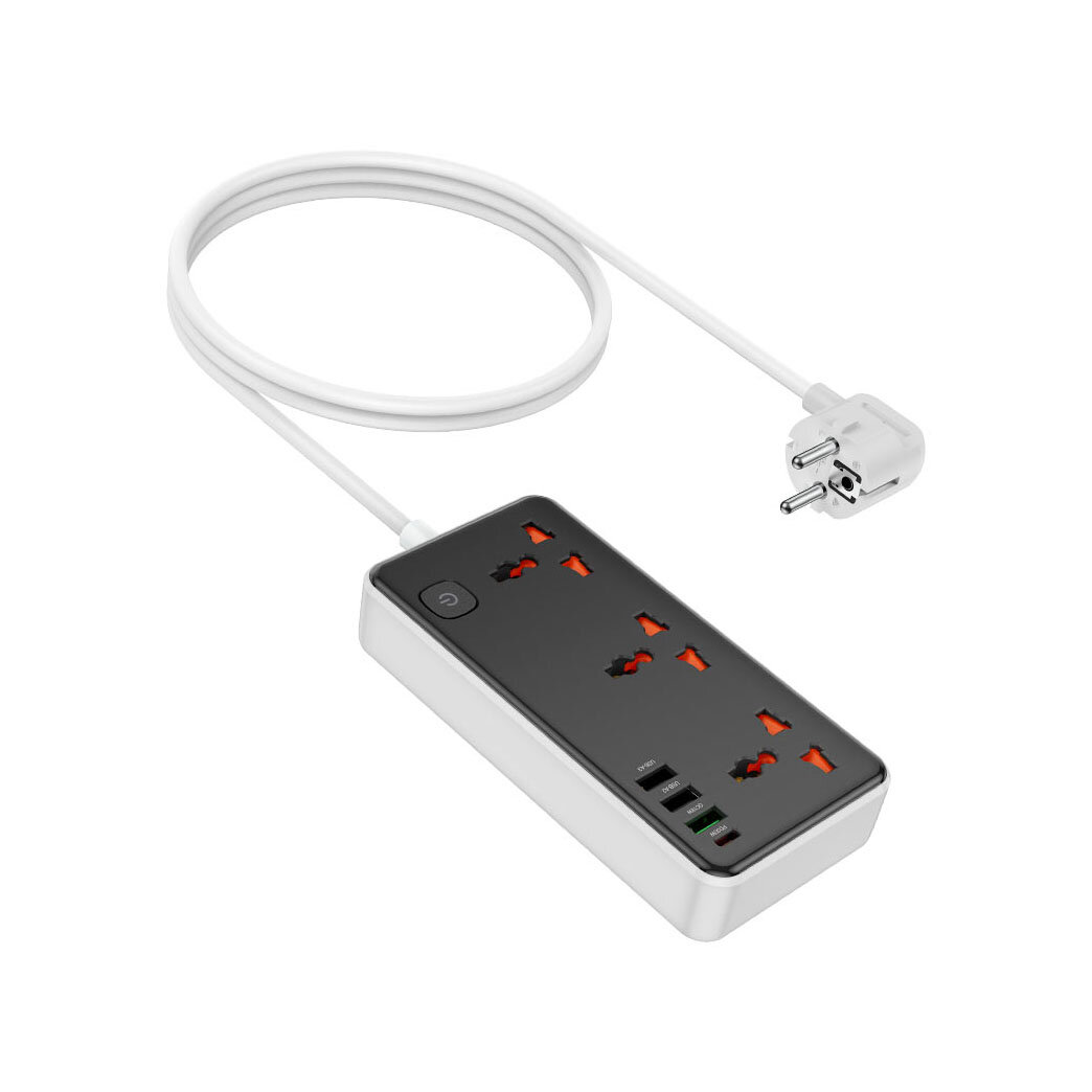 Сетевой фильтр Hoco AC8A Storm, 3USB+3BIT+USB-C, 2500W, DC 30W с Кабелем 1.5 метра, Черный