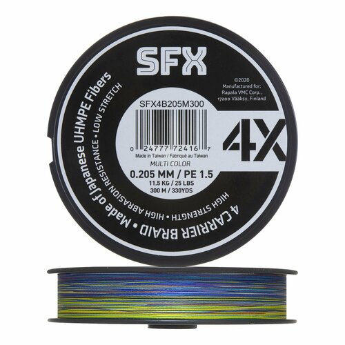 Шнур плетеный Sufix SFX 4X #1,5 0,205мм 300м (multicolor)