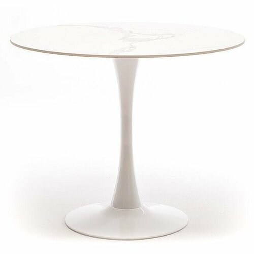 Стол обеденный 4sis Сатурн круглый из керамики - белый глянцевый