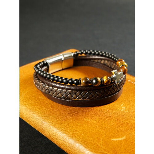 Жесткий браслет, металл, гематит, оникс, тигровый глаз, 1 шт., размер 20 см, диаметр 8 см, черный, мультиколор