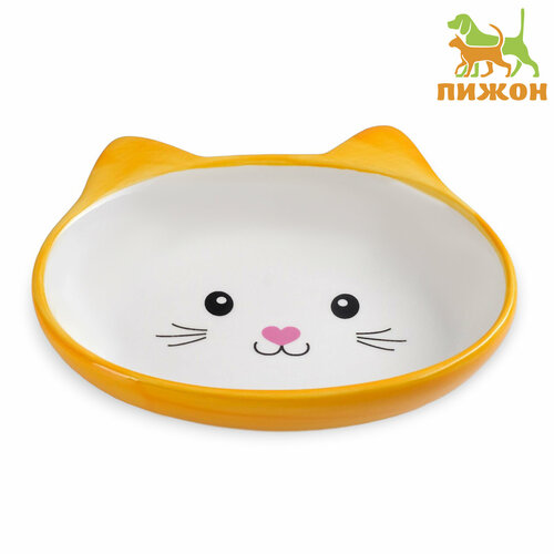 Миска керамическая овальная "Кошачья мордочка" 200 мл 14 х 12 х 3,5 см, жёлто-оранжевая (комплект из 5 шт)