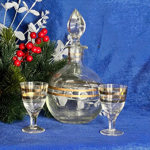 Графин 500 мл + набор рюмок 2 шт. 50 мл Стекло. Ретро. Винтаж.