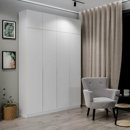 Шкаф распашной с антресолью Фарелл 31 для одежды, ЛДСП Белый матовый, 160х40х230 см