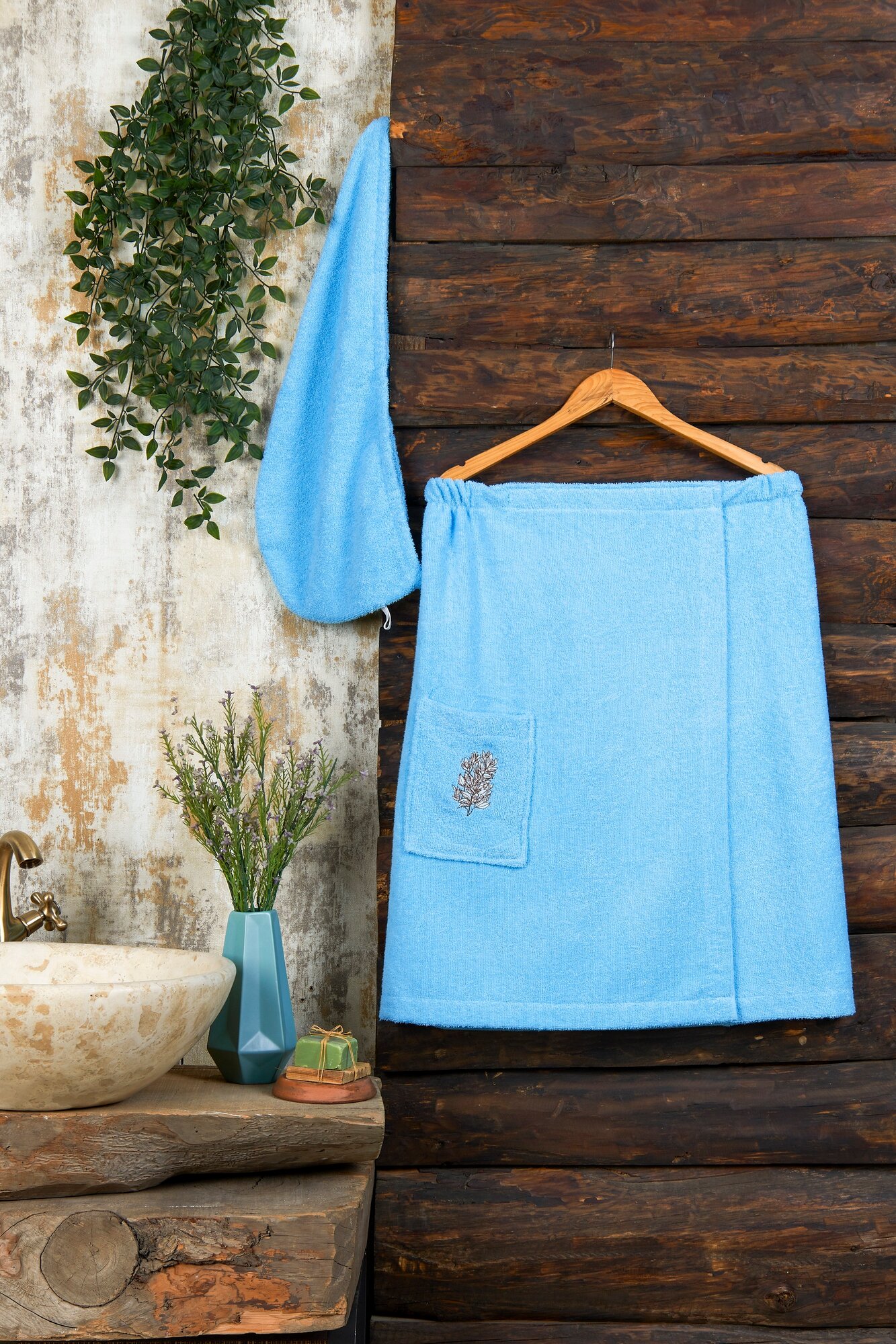 фото Женский набор для сауны из махры (килт и чалма) JUANNA SEVAKIN, розовый