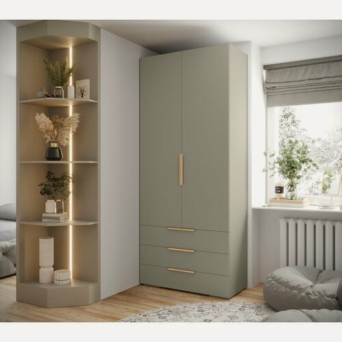 Изображение товара Шкаф распашной МебельЛэнд24 Мори - 4 Кашемир 100x55x200 бежевый для одежды двухдверный с 3 ящиками