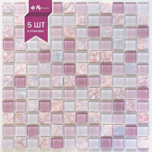 Изображение товара Мозаика стеклянная NSmosaic S-854, глянцевая серая/розовая, 298х298 мм упаковка 5 шт