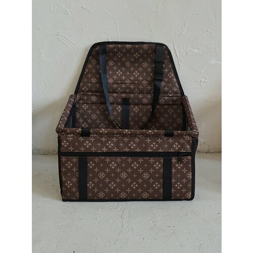 Автокресло-переноска в машину для кошек кроликов собак и хорьков в коричневом цвете с принтом-абстракцией 1890₽