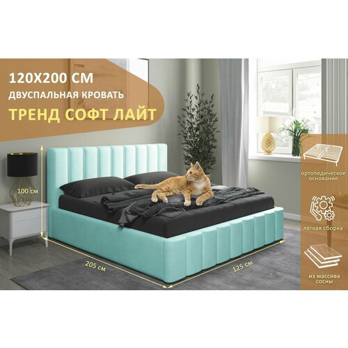 Двуспальная кровать Тренд Софт Лайт 120х200 см, с ортопедическим подъемным механизмом, без ножек, цвет голубой
