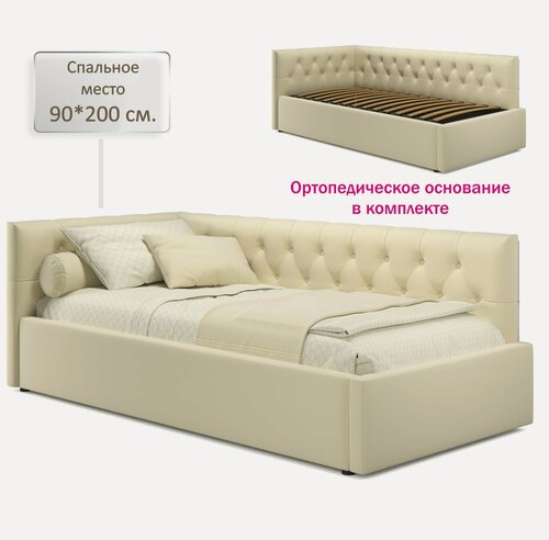 Изображение товара Мягкая кровать-тахта Afelia Zeppelin 90х200 бежевая с ортопедическим основанием