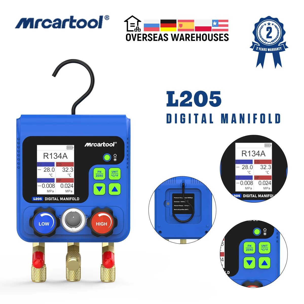 MRCARTOOL L205 HVAC Вакуумный датчик давления, тестер температуры, воздушный датчик, цифровой дисплей, манометр, измеритель утечки