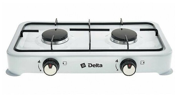 Газовая плита DELTA D-2206  белая настольная двухконфорочная эмалированная сталь