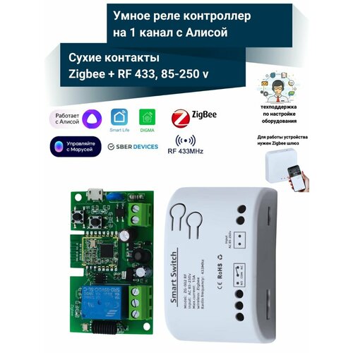 Умное реле с Алисой на 1 канал 220В Tuya Zigbee RF 433 МГц 1500₽