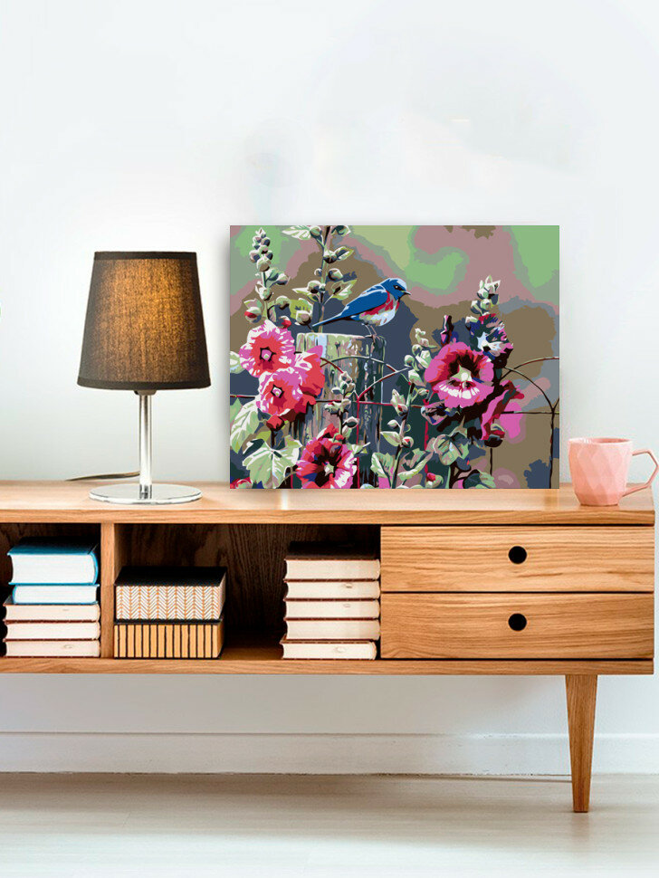 Картина по номерам "Цветы и птичка" — фото 1