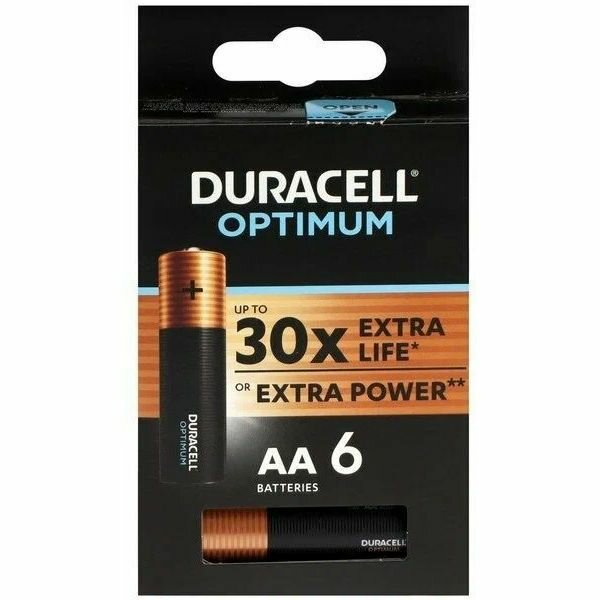 Батарейка (6шт) пальчиковая DURACELL LR6 (AA) Optimum 1.5В щелочная (алкалиновая) (бл6)