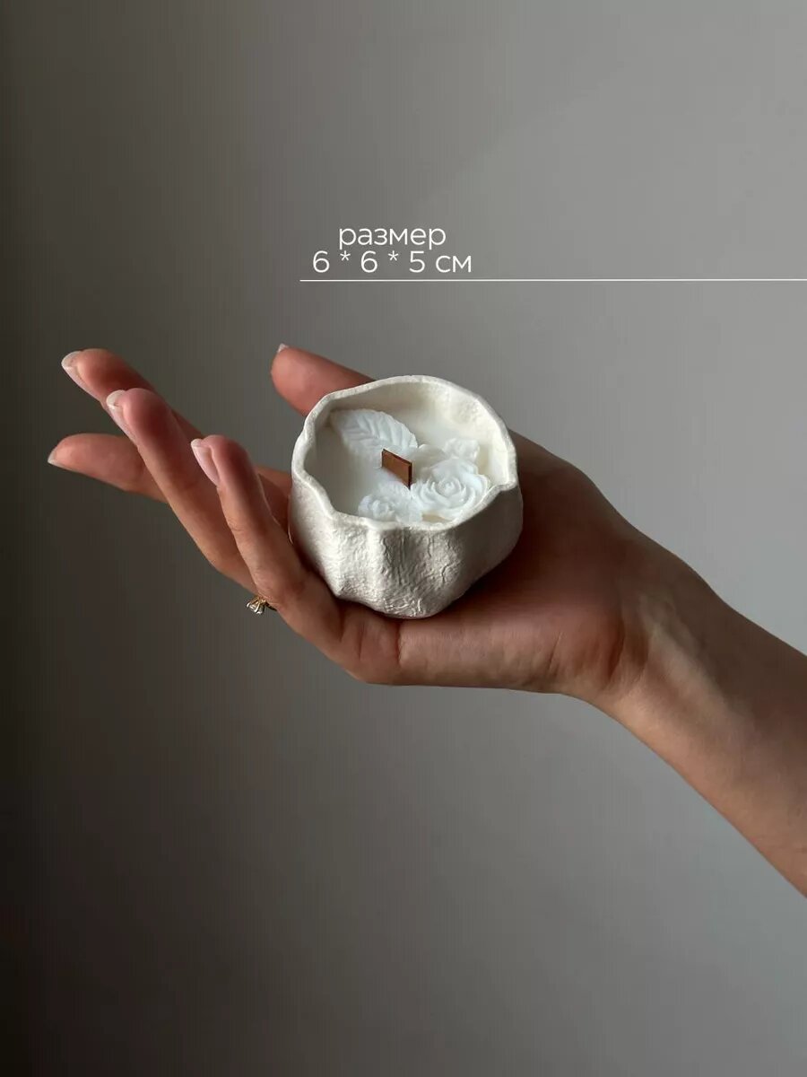 Свеча ароматическая с деревянным фитилем в гипсе, кокосовый воск — фото 1