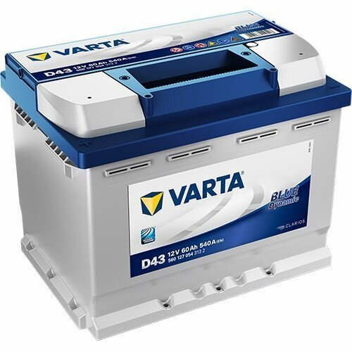 Аккумулятор VARTA Blue Dynamic D43 6СТ-60 (П. П.) 540А, Технология Ca/Ca, Габариты 242x175x190