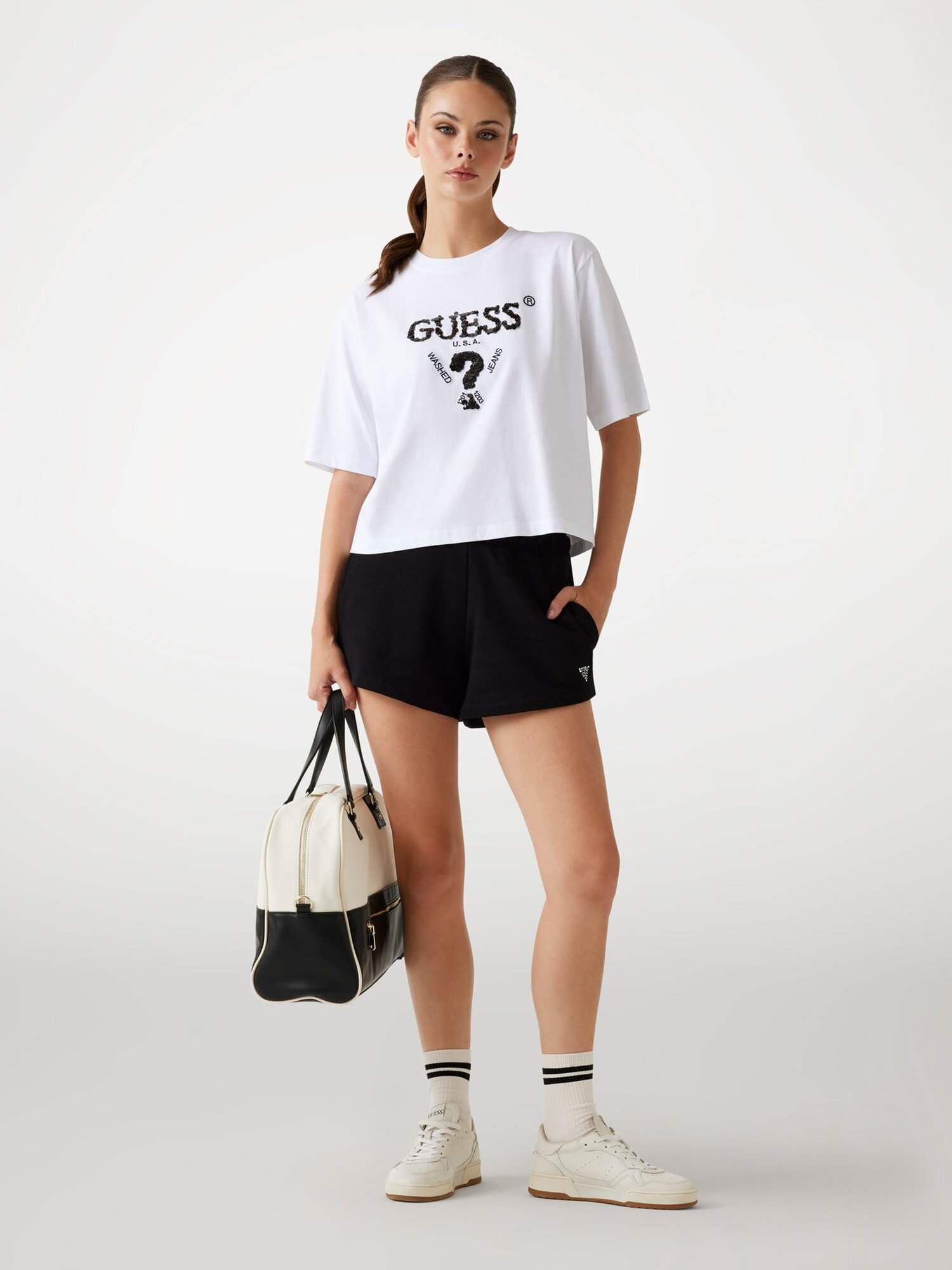 Футболка GUESS AURELIE BOXY TEE, размер L, белый, — фото 1