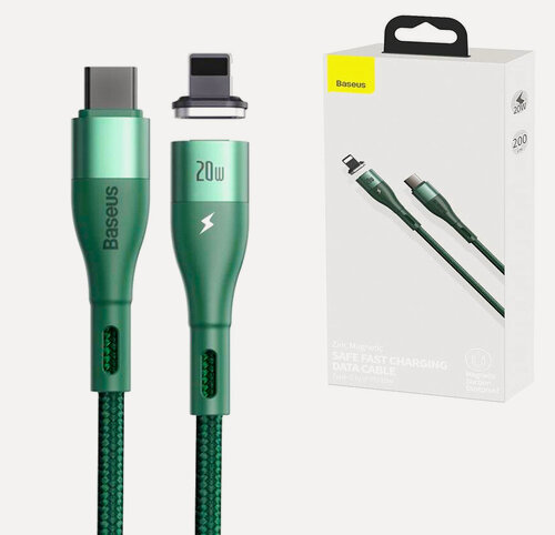 Изображение товара Кабель магнитный Baseus Zinc Magnetic Safe Fast Charginf Data Cable, Type-C to Lightning, PD20W, 2 м, Зеленый