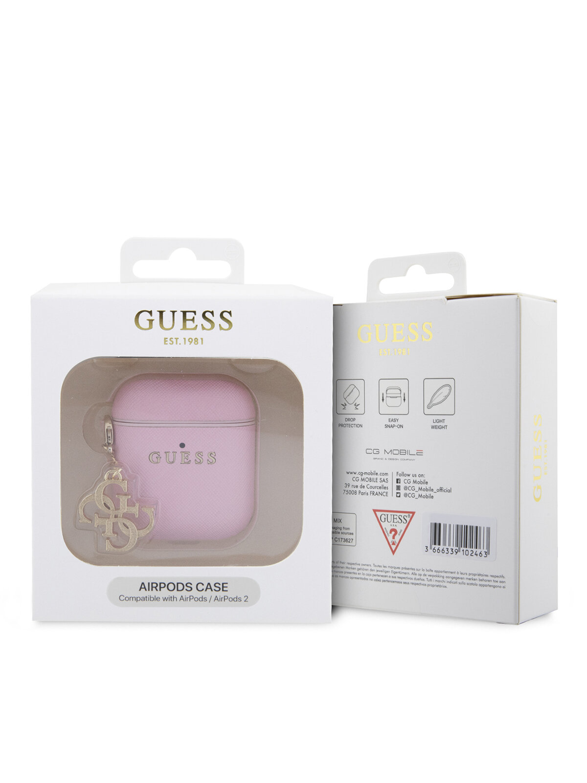 Guess для Airpods 1/2 чехол PU Saffiano with Big 4G charm Pink