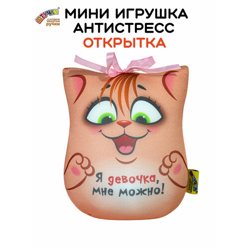 фото Штучки, к которым тянутся ручки/ мягкая игрушка-открытка антистресс кошка "я девочка", 17 см