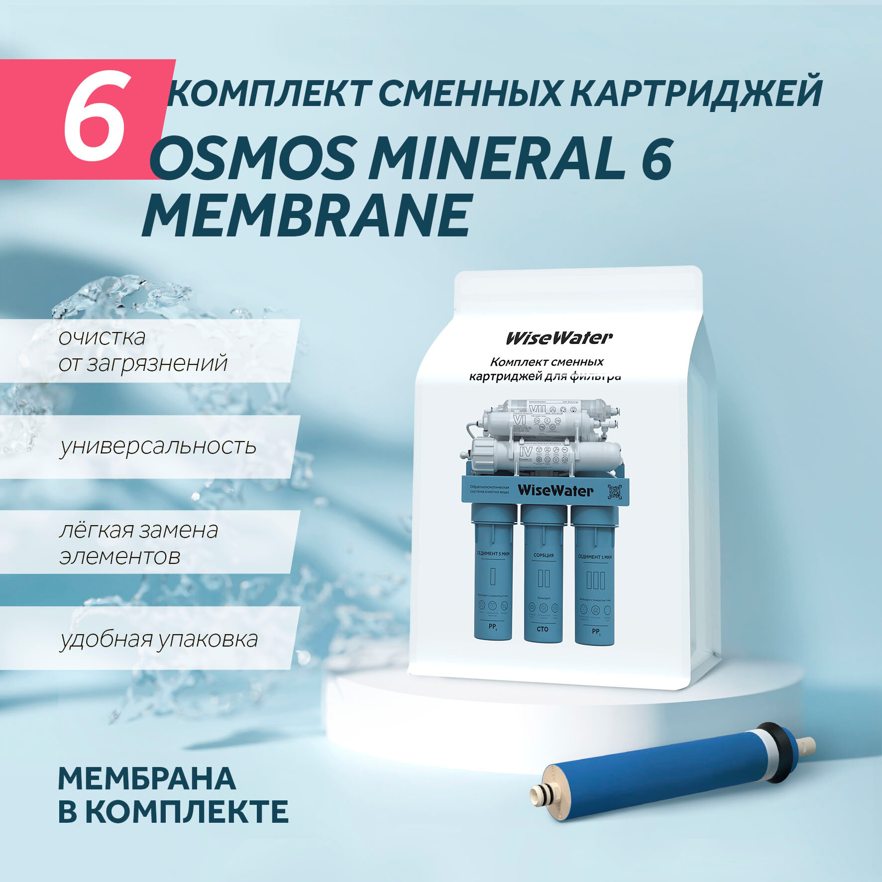фото Комплект картриджей для WiseWater Osmos Mineral, Platinum Wasser ULTRA 6