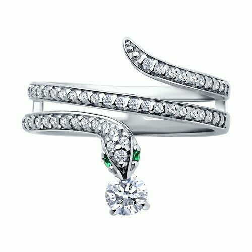 фото Кольцо diamant online, серебро, 925 проба, фианит, размер 16.5, зеленый