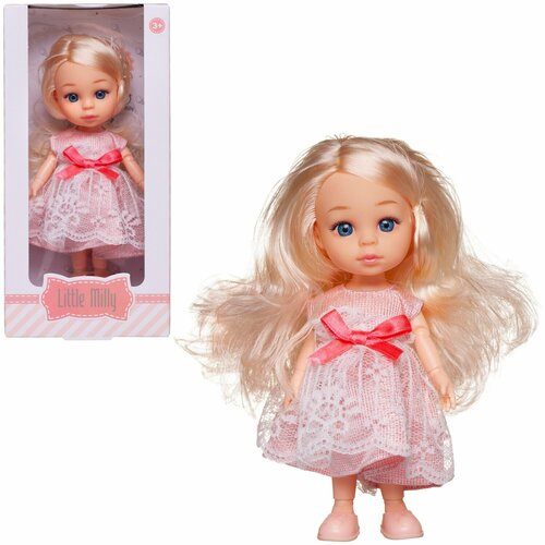 Кукла 16см Малышка-милашка в розовом ажурном кружевном платье с красным бантом - Junfa [WJ-30336] кукла малышка лили блондинка с расческой 16см
