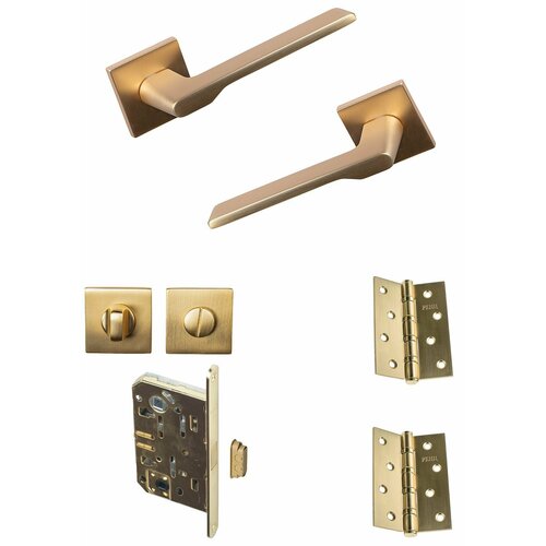 Комплект для межкомнатных дверей / Ручки дверные Синай флорентийское золото (2шт) +замок сантехнический магнитный + завертка квадратная + петли врезные