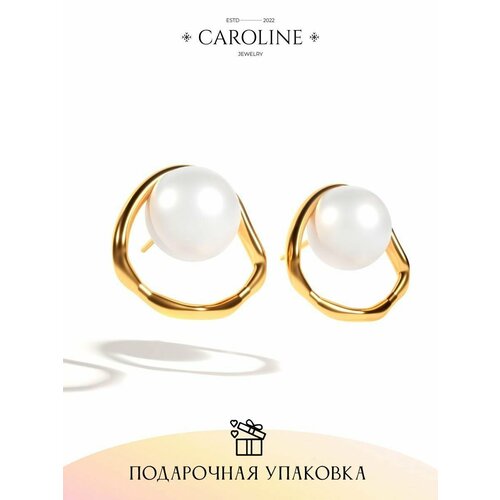 Серьги пусеты Caroline Jewelry, жемчуг имитация, кристалл, золотой серьги пусеты fashion jewelry бижутерный сплав акрил жемчуг имитация золотой