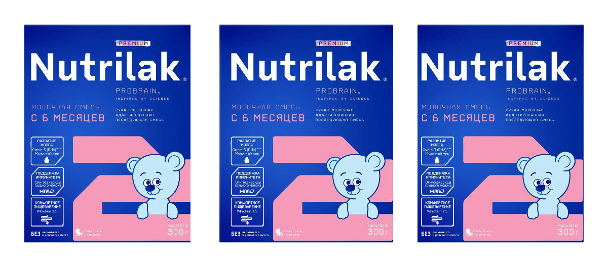 Сухая молочная Nutrilak, адаптированная смесь для детей от 6 до 12 месяцев, 300 гр, 3 шт.