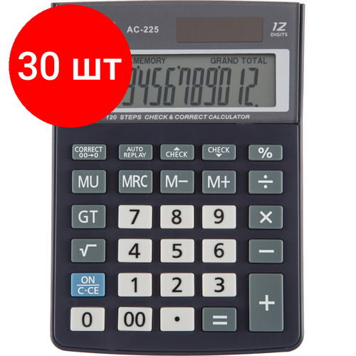 Комплект 30 штук, Калькулятор настольный Attache, AС-225, 12р, двойное питание, серый