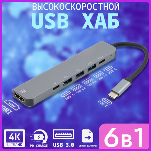 Разветвитель переходник USB-C to HDMI(4K) Adapter c 2 USB Type-C (UC906) разветвитель переходник usb c to hdmi 4k adapter c 1 usb type c uc907