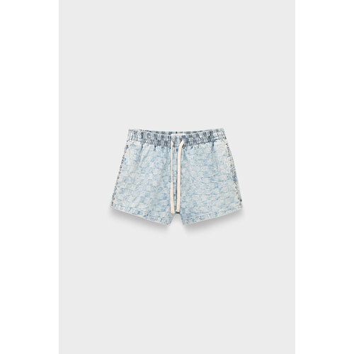 фото Шорты one teaspoon checkmate studded denim boxer shorts acid check, размер 44, голубой