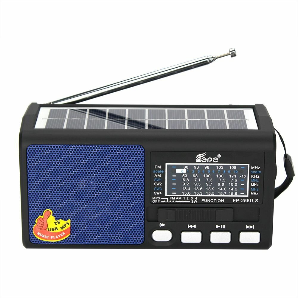 Радиоприёмник аккумуляторный (USB, TF, Bluetooth, солнечная панель) Fepe FP-256BT-S