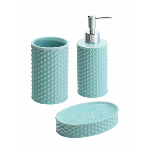 Набор аксессуаров для ванной комнаты HOMECLUB BlueGrey из 3-х предметов керамический стакан мыльница дозатор для мыла цвет голубой с оттенком серого 930₽
