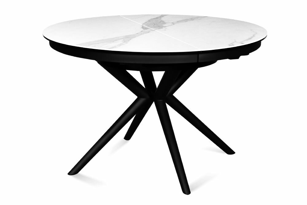 фото Стол обеденный керамический раздвижной BORDO 120 ONIX CER на металлокаркасе, столешница керамика, 120(160)х120 см (белый оникс глянец/черные ножки)