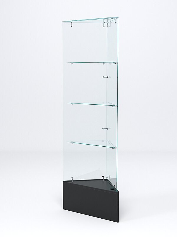 Витрина стеклянная "истра" угловая №109-У трехгранная (без дверок, бока - стекло), Черный 45 x 45 x 180 см