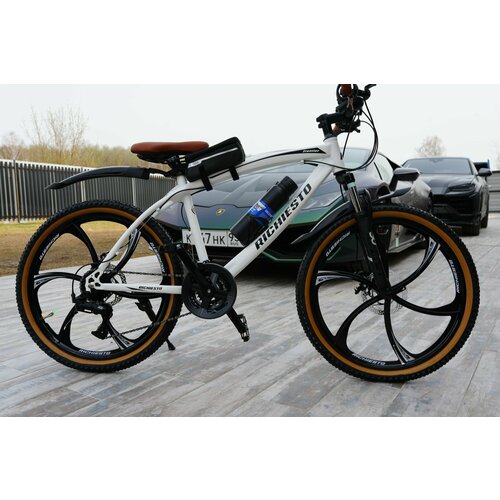 Велосипед горный RICHIESTO 24 колёса Алюминиевые кованные литые диски Детский Подростковый Спортивный бело-коричневый 26500₽