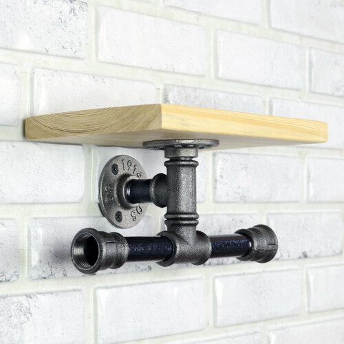 Полка лофт настенная, с держателем туалетной бумаги, для ванной, для туалета, 25 см, Tricky Pipe